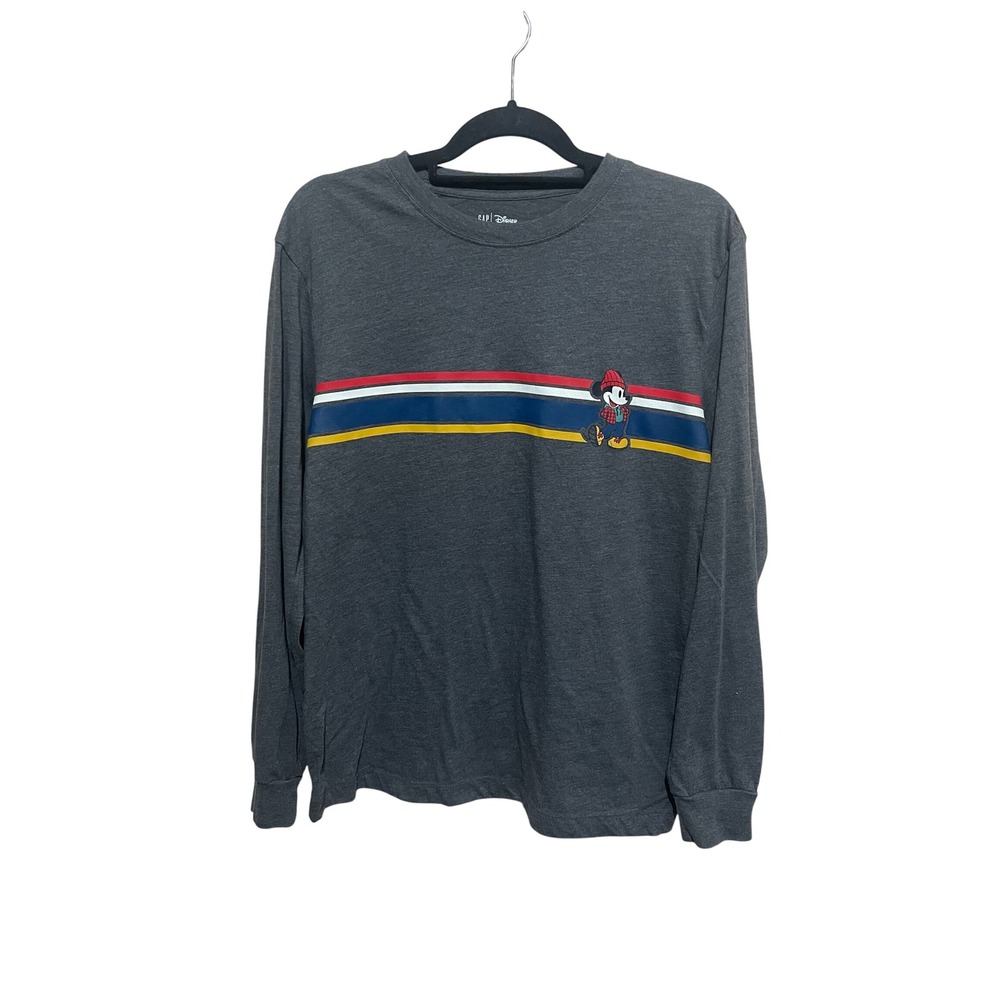 GAP X Disney Mickey Mouse Striped‎ T Shirt Mens Small Relaxed Fit Gray -Casual